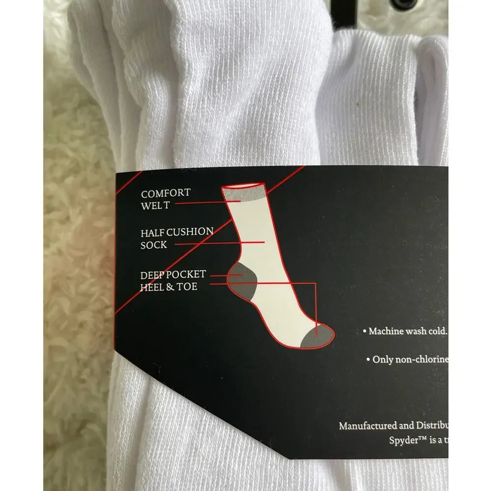 Spyder White Gray Crew Socks 6 pairs NEW Mens Size 6-12 Sports Everyday Comfort